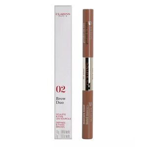Clarins Brow DUO Defines & Fixes (02) Auburn All‎ Skin Types 0.03 OZ NEW